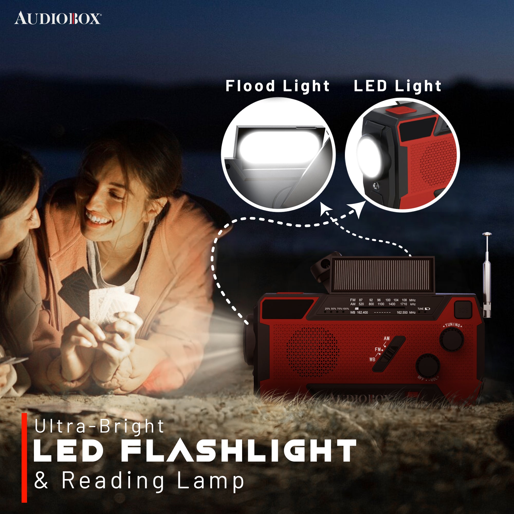 Emergency NOAA Radio with SOS Alarm, Flashlight, Power Bank, Solar/Hand Crank Charging, AM/FM/WB, IPX3 Water Resistant, 2000mAh Battery, USB Type-C, for Camping & Storm Prep