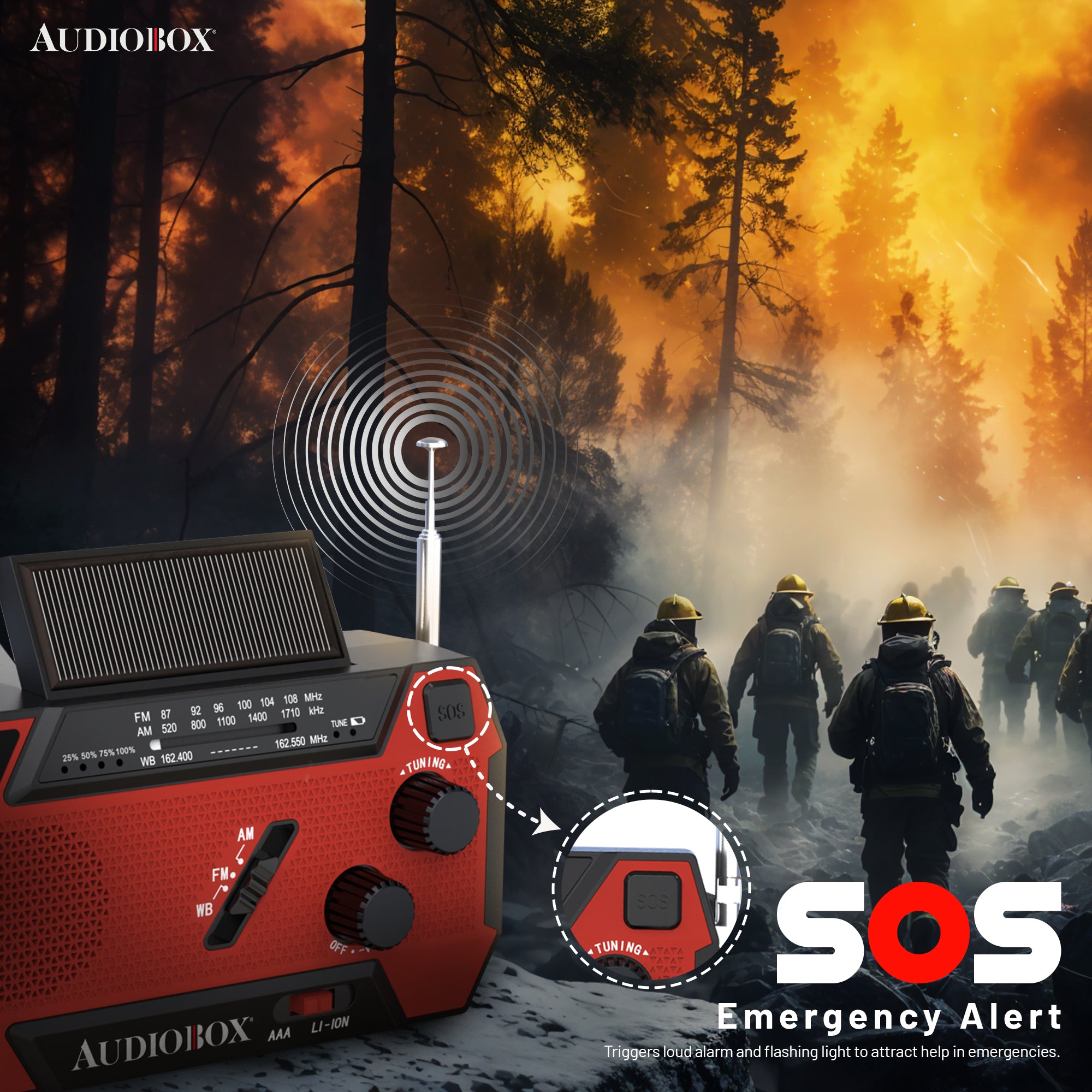 Emergency NOAA Radio with SOS Alarm, Flashlight, Power Bank, Solar/Hand Crank Charging, AM/FM/WB, IPX3 Water Resistant, 2000mAh Battery, USB Type-C, for Camping & Storm Prep