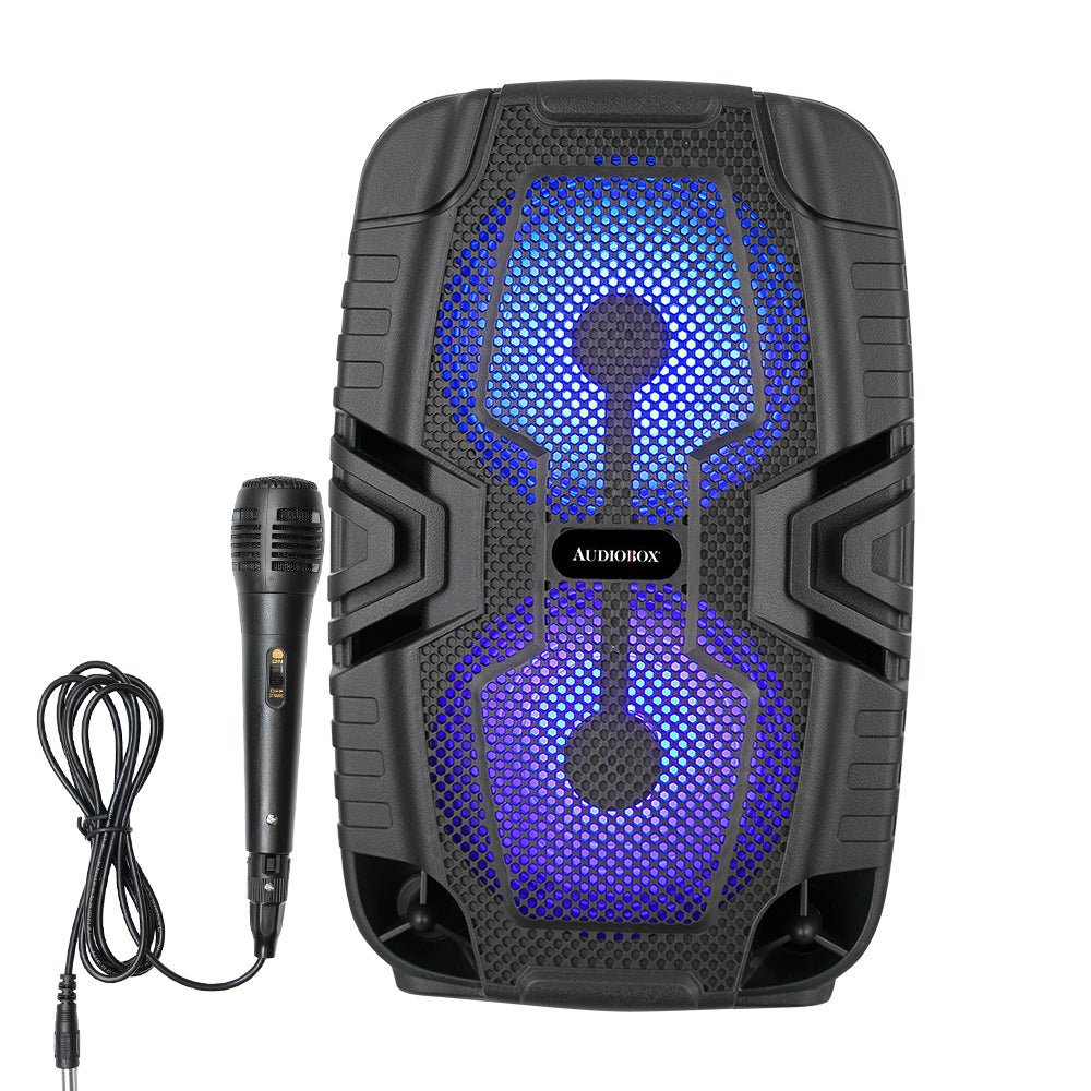 ABX-2260R Rechargeable Bluetooth Party Speaker – Dual 6.5” Woofers, LED Lights, FM Radio, USB, Micro SD, TW.S, Mic Included