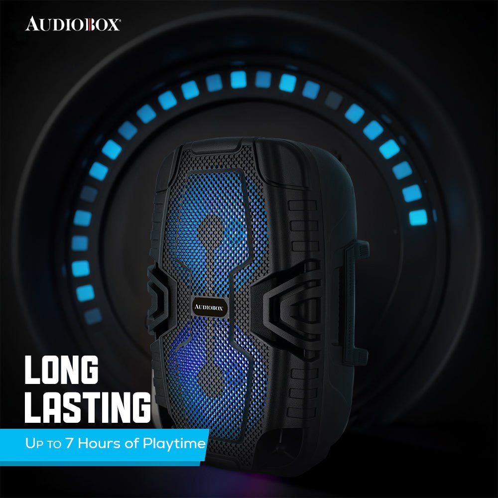 ABX-2260R Rechargeable Bluetooth Party Speaker – Dual 6.5” Woofers, LED Lights, FM Radio, USB, Micro SD, TW.S, Mic Included