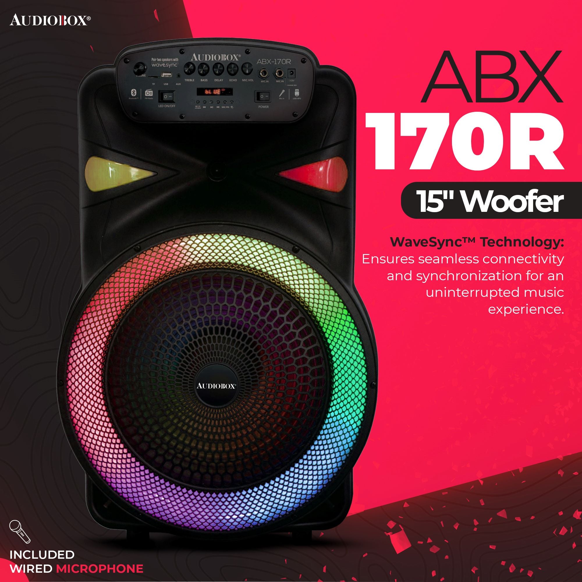 ABX-170R Portable 15” PA Speaker with Party Lights