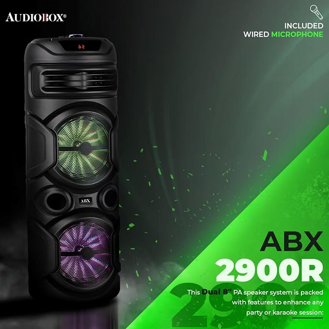 ABX-2900R Dual 8" PA Speaker with RGB Woofer Lights