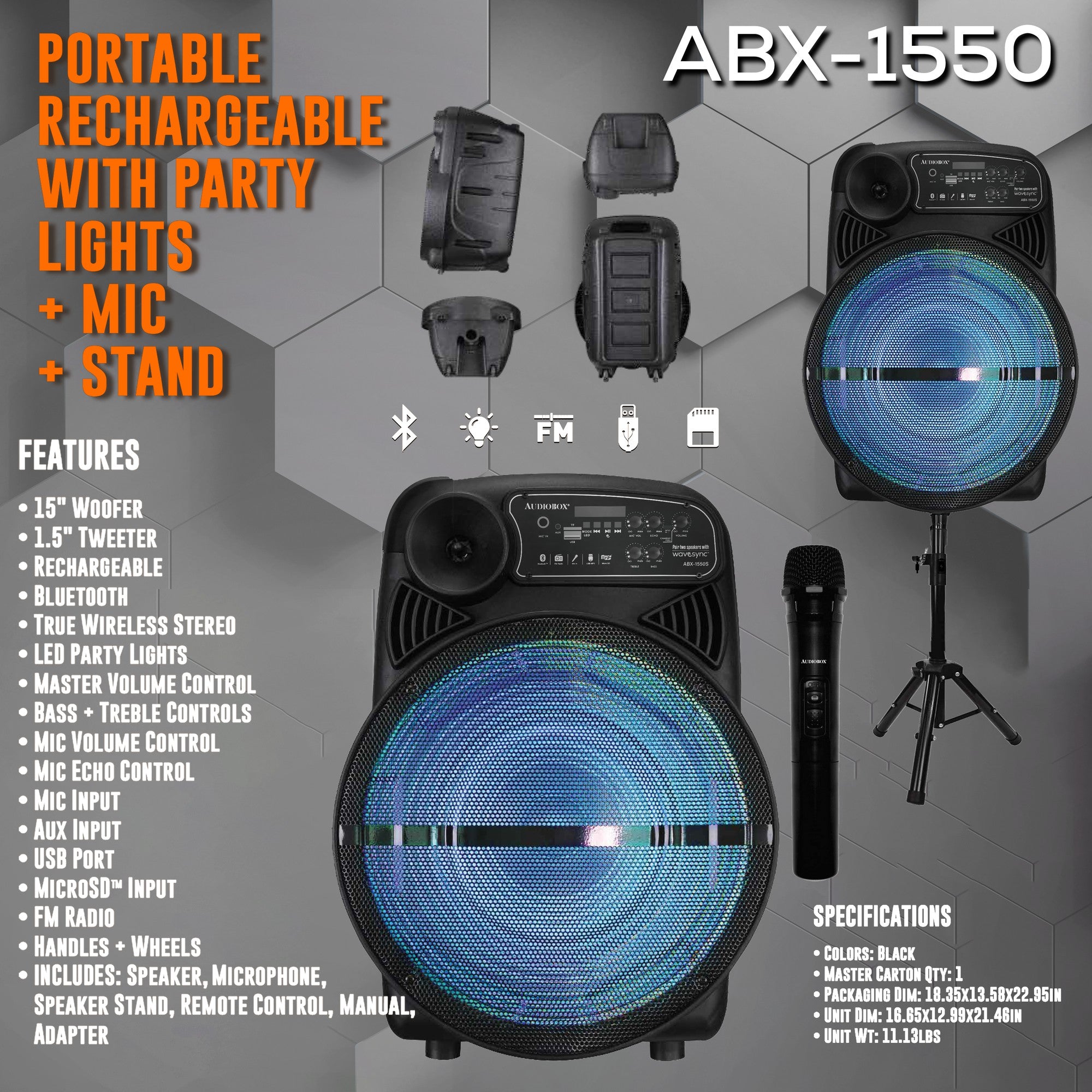 ABX-1550S 15” Portable Party Speaker with Stand