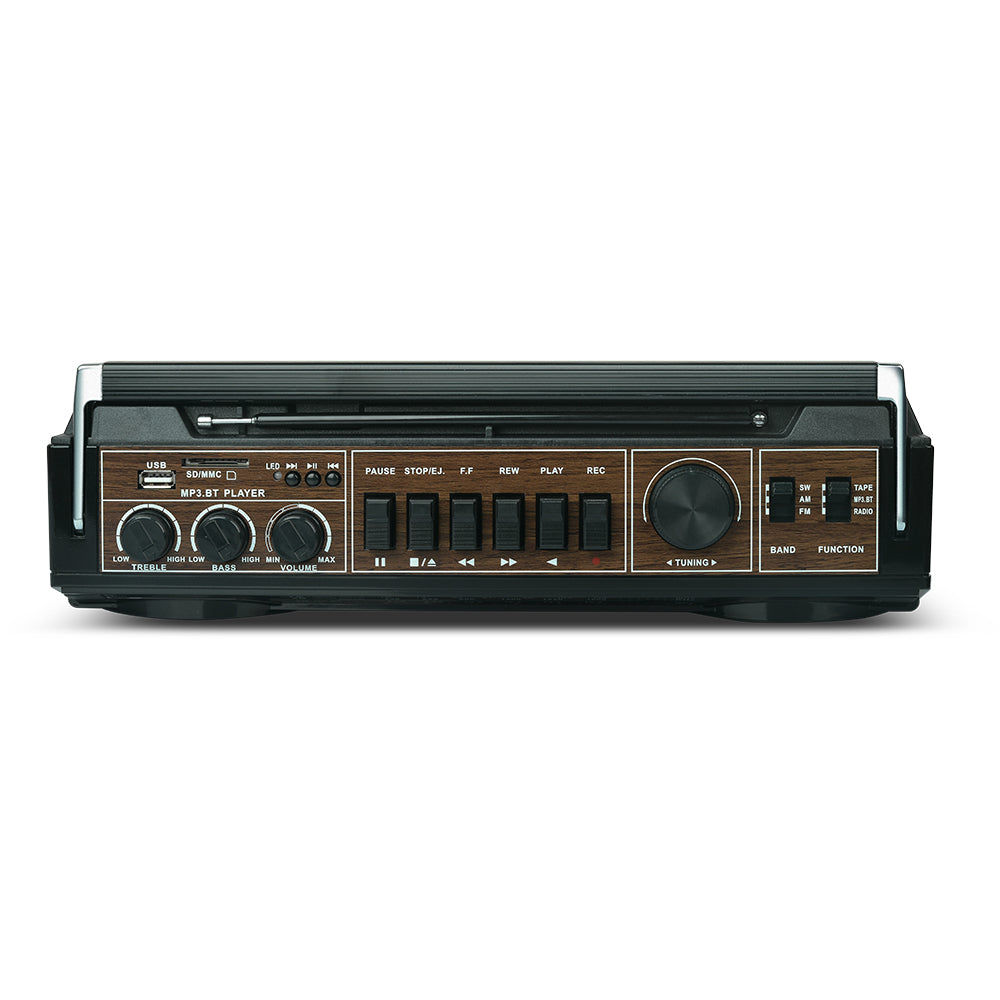 AudioBox RXC-25BT Retrobox 2 Way Speaker System Boombox w/Bluetooth Connectivity, AM/FM/SW Radio, USB and SD Card Connection, & Cassette Player, Black