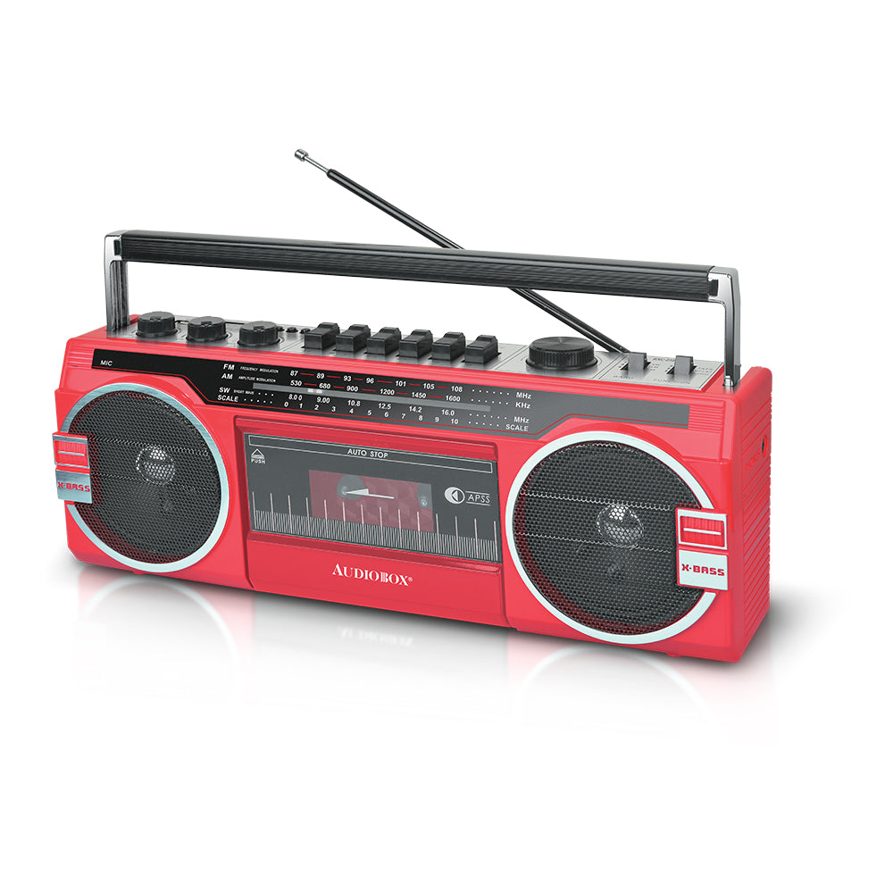 AudioBox RXC-25BT Retrobox 2 Way Speaker System Boombox w/Bluetooth Connectivity, AM/FM/SW Radio, USB and SD Card Connection, & Cassette Player, Black