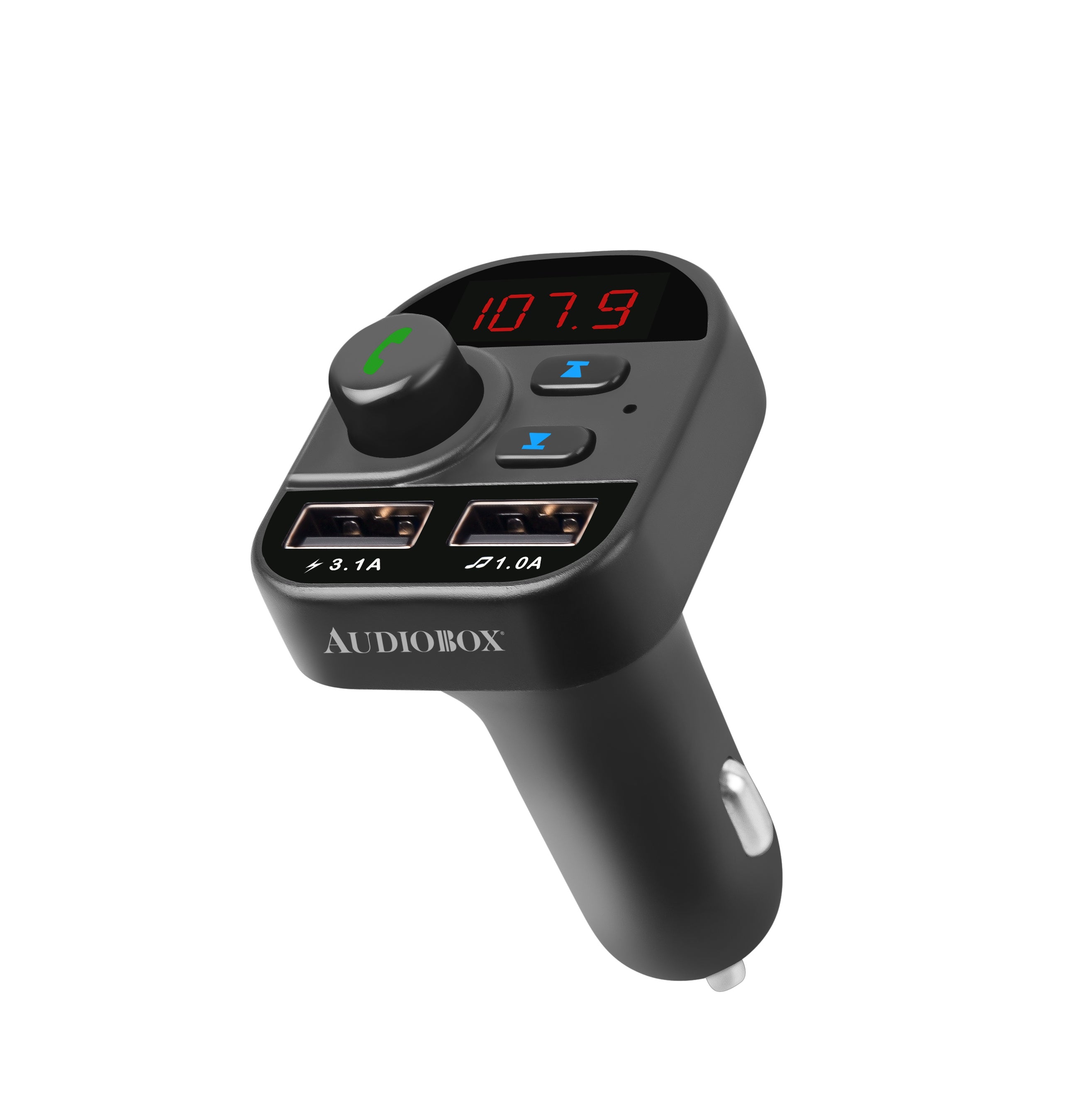 Audiobox TR-10 Bluetooth Transmitter with Display, Hands-Free Calling, Dual USB Charging Ports