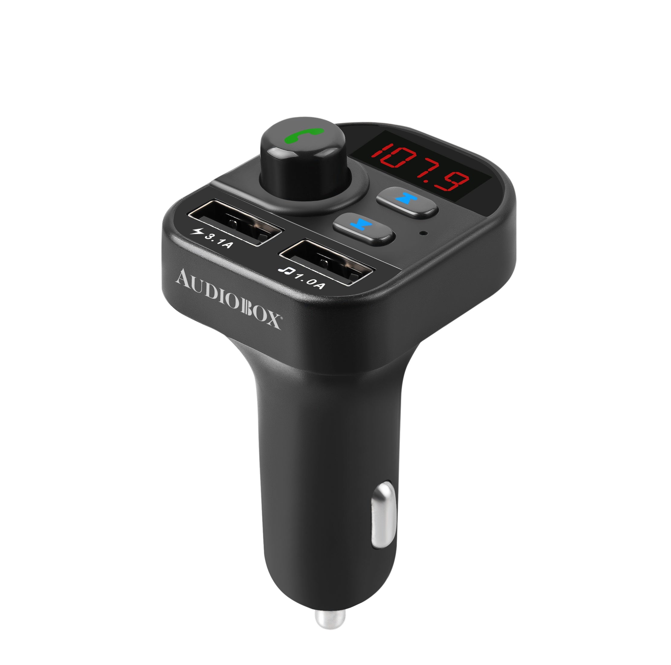 Audiobox TR-10 Bluetooth Transmitter with Display, Hands-Free Calling, Dual USB Charging Ports