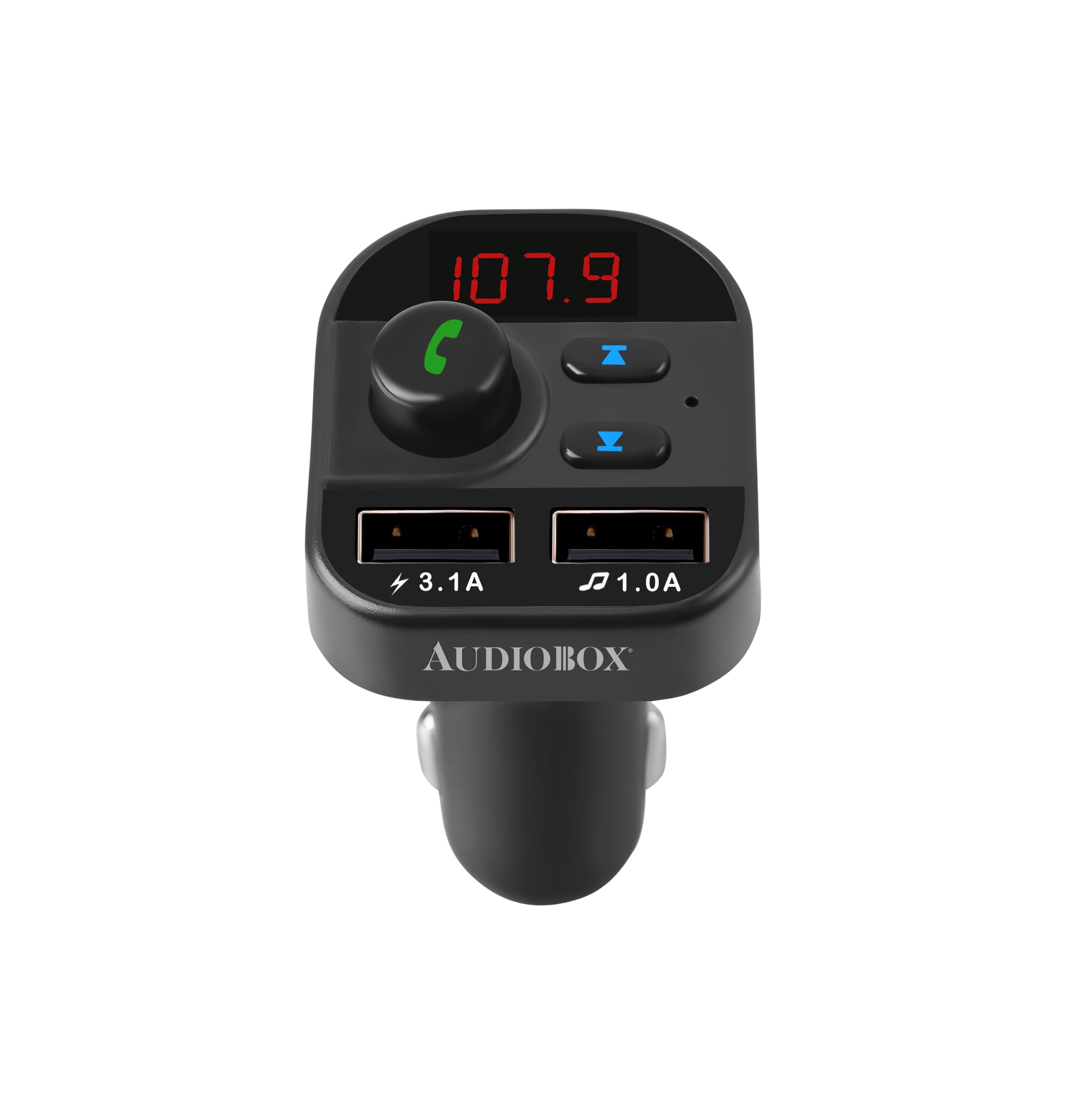 Audiobox TR-10 Bluetooth Transmitter with Display, Hands-Free Calling, Dual USB Charging Ports