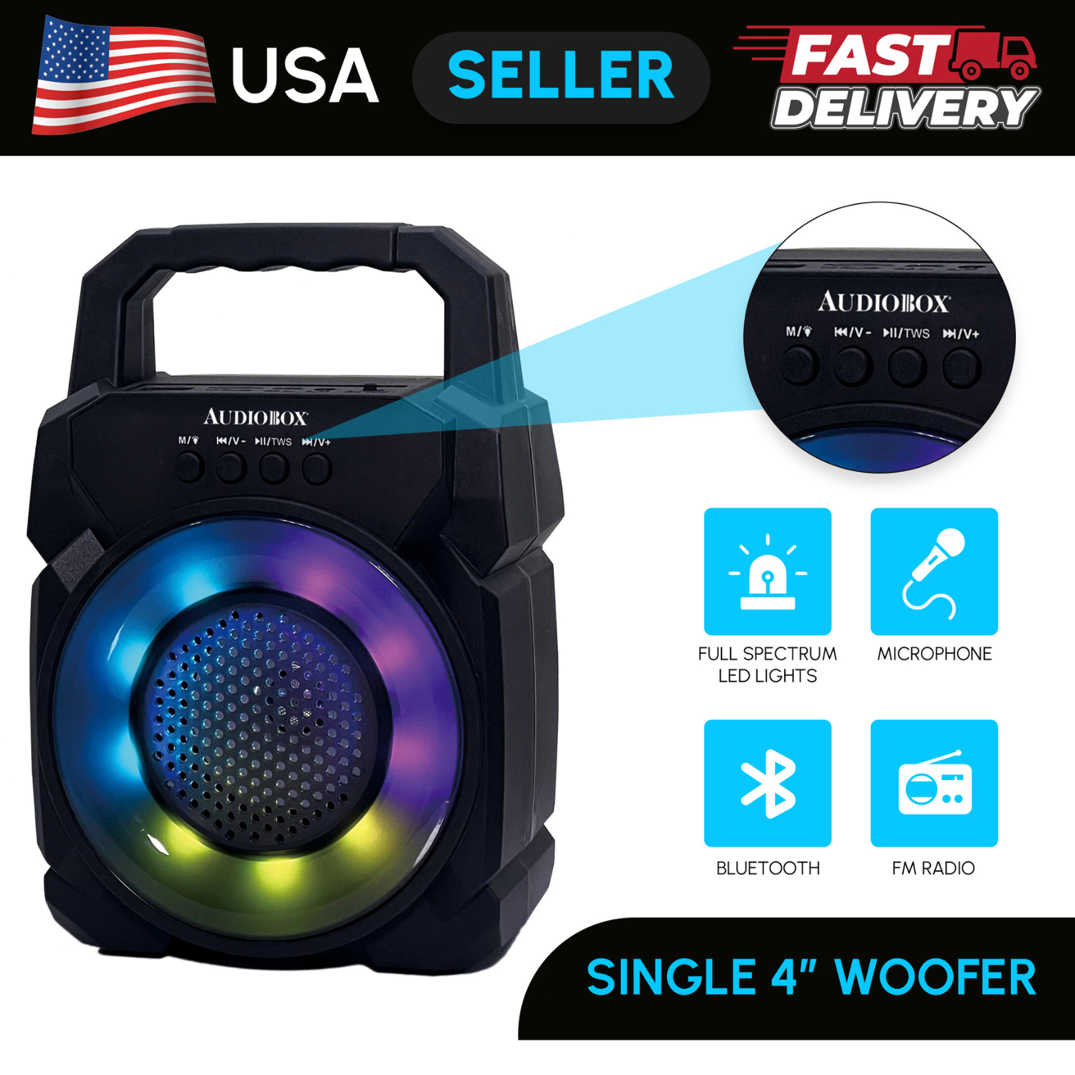 ABX-30R 4” Portable PA Speaker with Ring Light