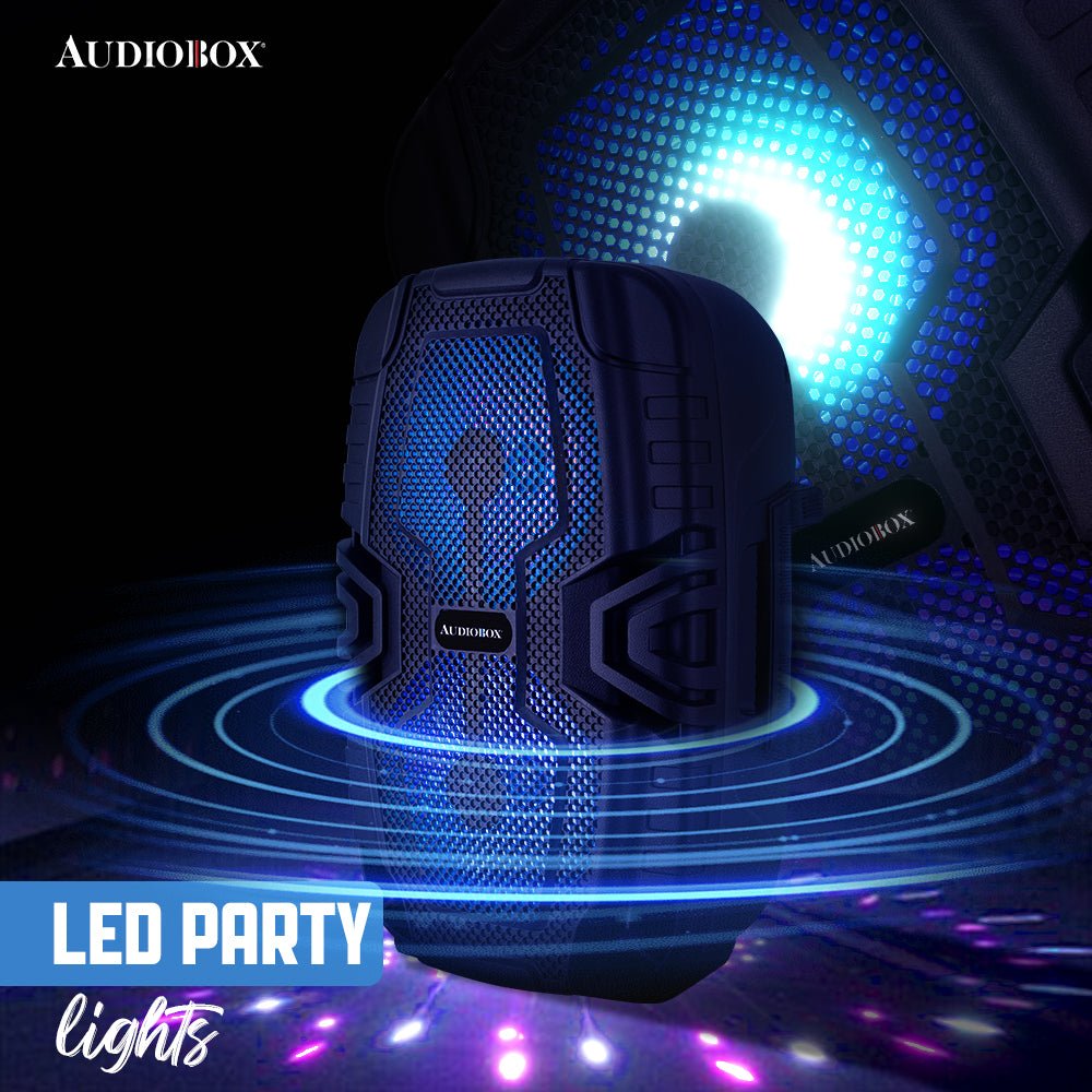 ABX-2260R Rechargeable Bluetooth Party Speaker – Dual 6.5” Woofers, LED Lights, FM Radio, USB, Micro SD, TW.S, Mic Included