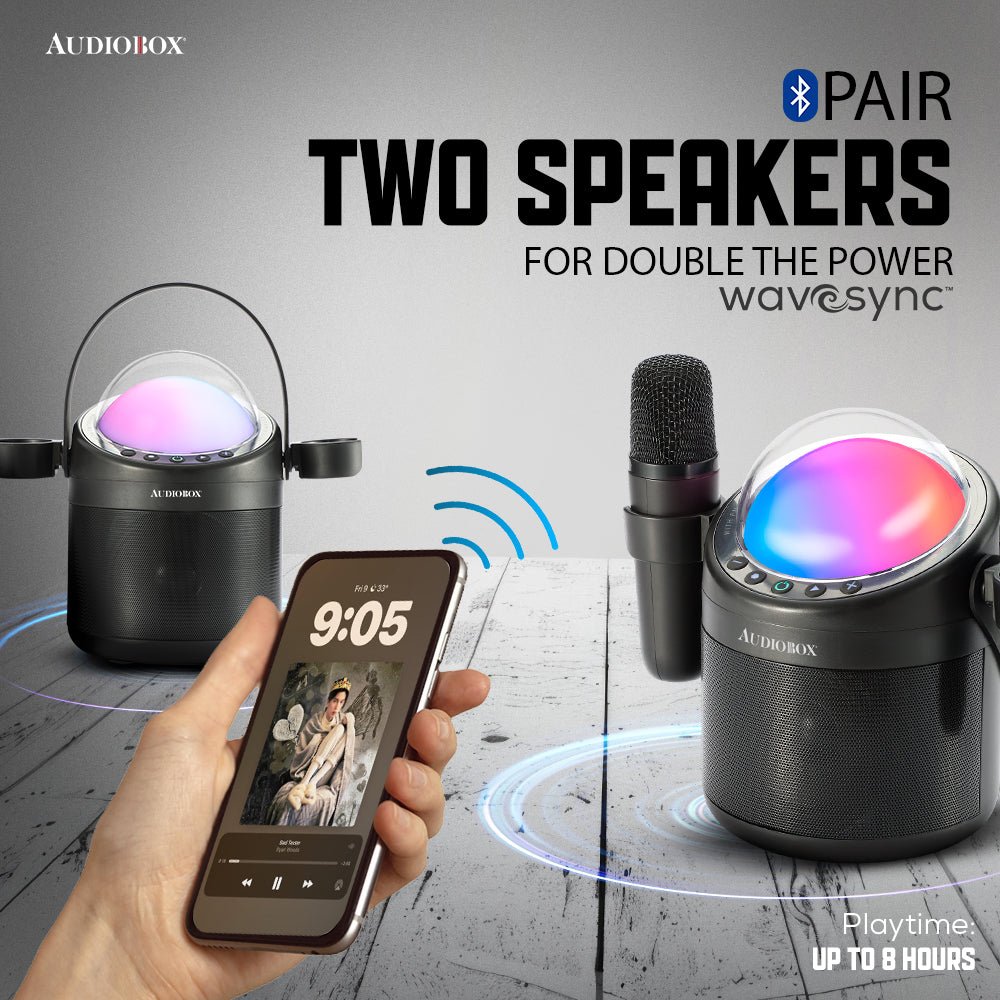 Audiobox ABK-500 Kids Karaoke Machine – 2 Wireless Mics, Voice Effects & LED Lights!
