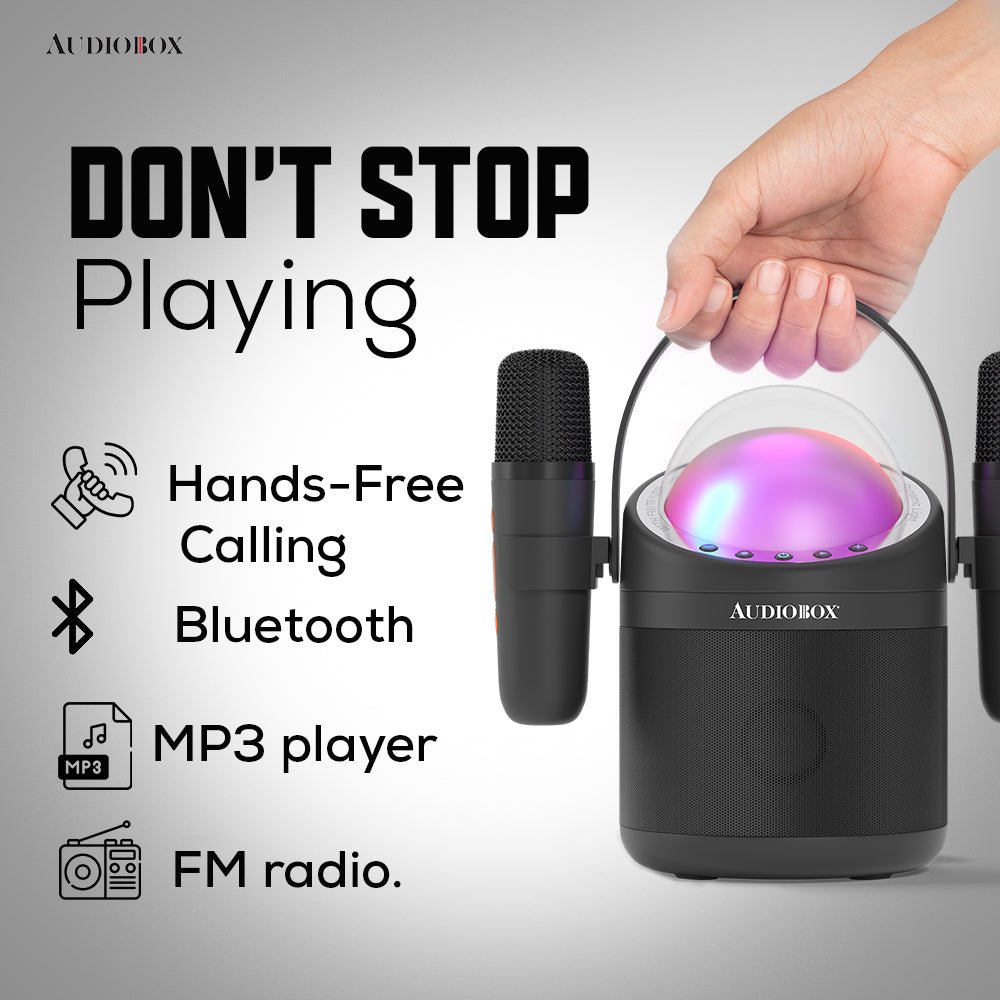 Audiobox ABK-500 Kids Karaoke Machine – 2 Wireless Mics, Voice Effects & LED Lights!