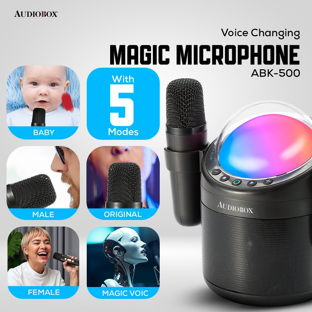 Audiobox ABK-500 Kids Karaoke Machine – 2 Wireless Mics, Voice Effects & LED Lights!