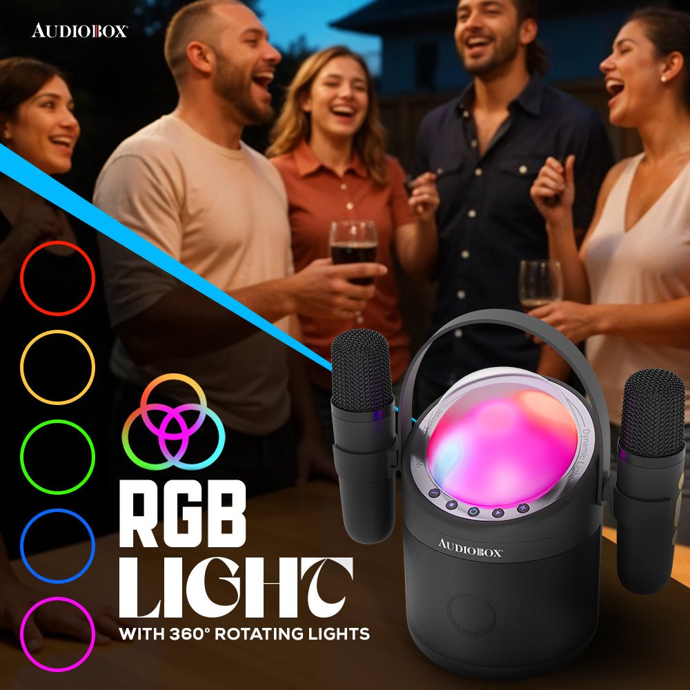 Audiobox ABK-500 Kids Karaoke Machine – 2 Wireless Mics, Voice Effects & LED Lights!