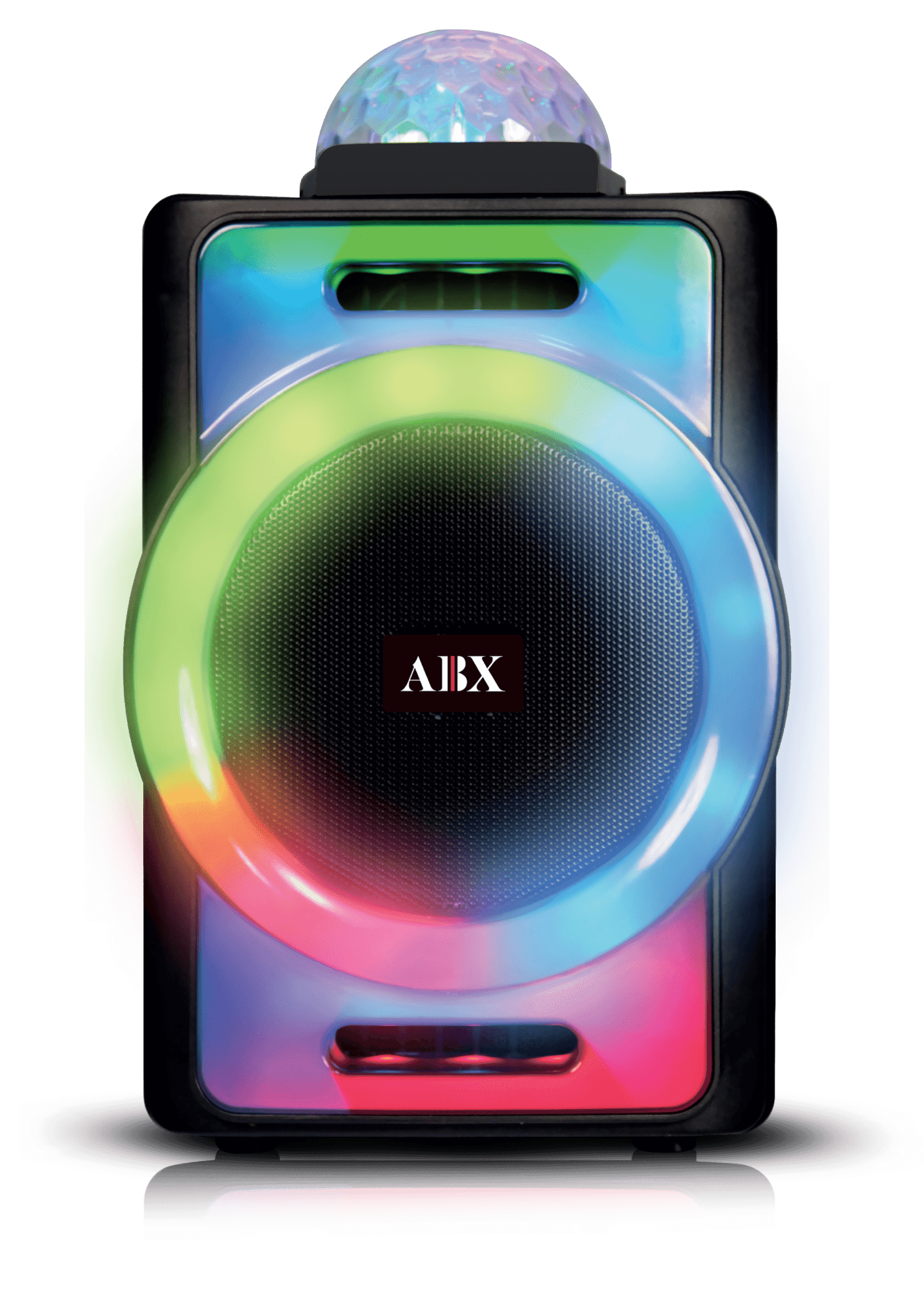 AudioBox ABX-890R – 8” Bluetooth Party Speaker, 360° Disco Lights, WaveSync, Rechargeable Battery, Wired Mic, FM Radio & Multiple Inputs
